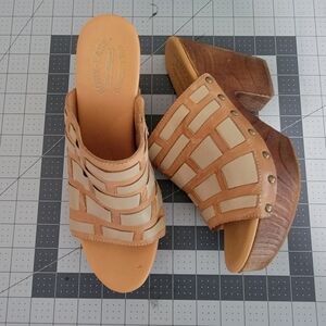 Kork-Ease Tan and Cream Wedge Sandals Size US9